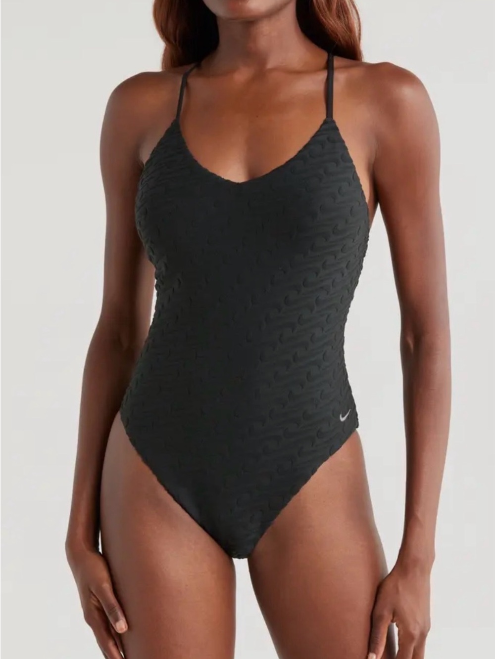 Nike women’s embossed logo Racerback Terry One-Piece Swimsuit in black size XL